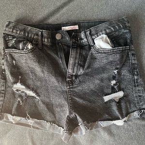 Black ripped jean shorts